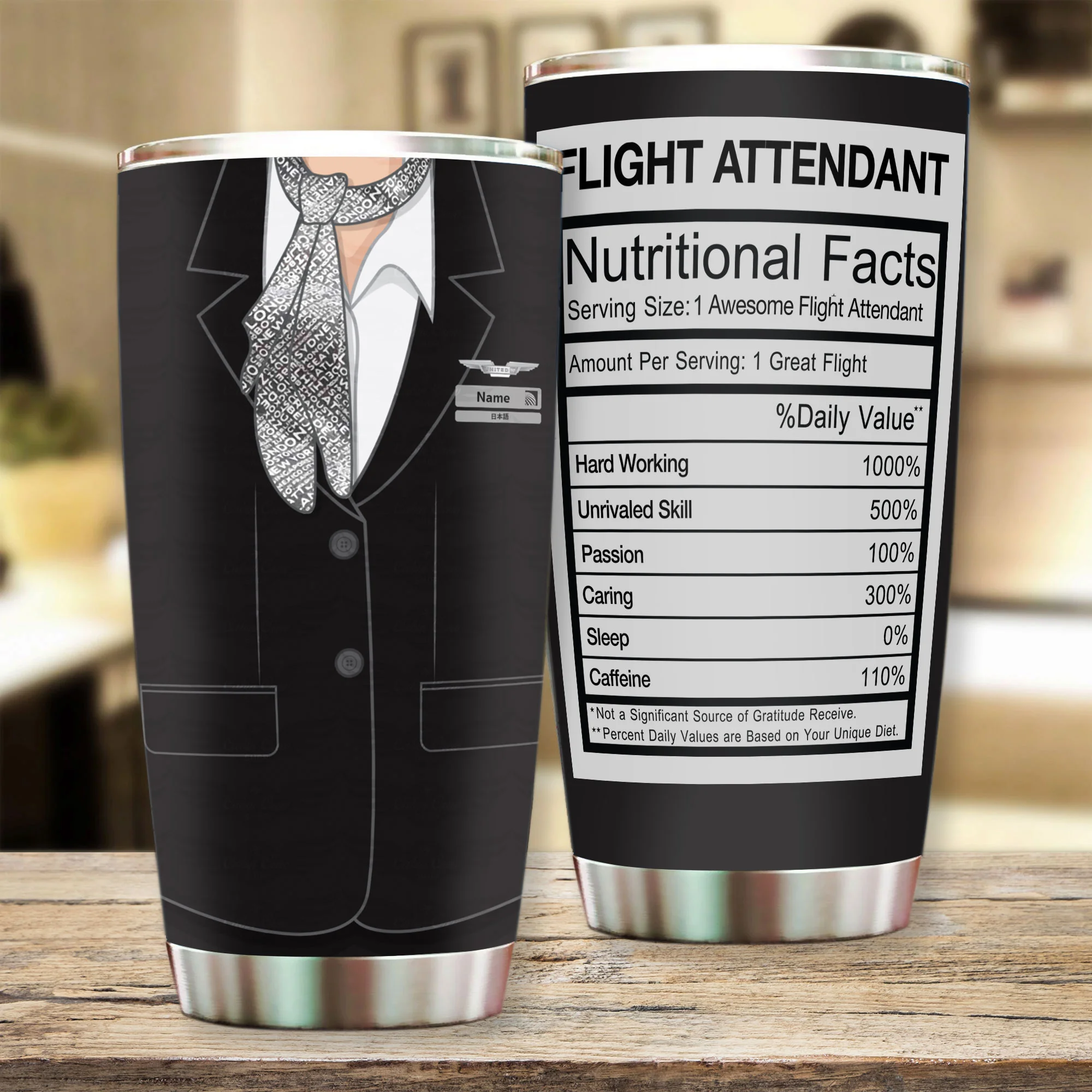 United Airlines Female Personalized Flight Attendant Tumbler