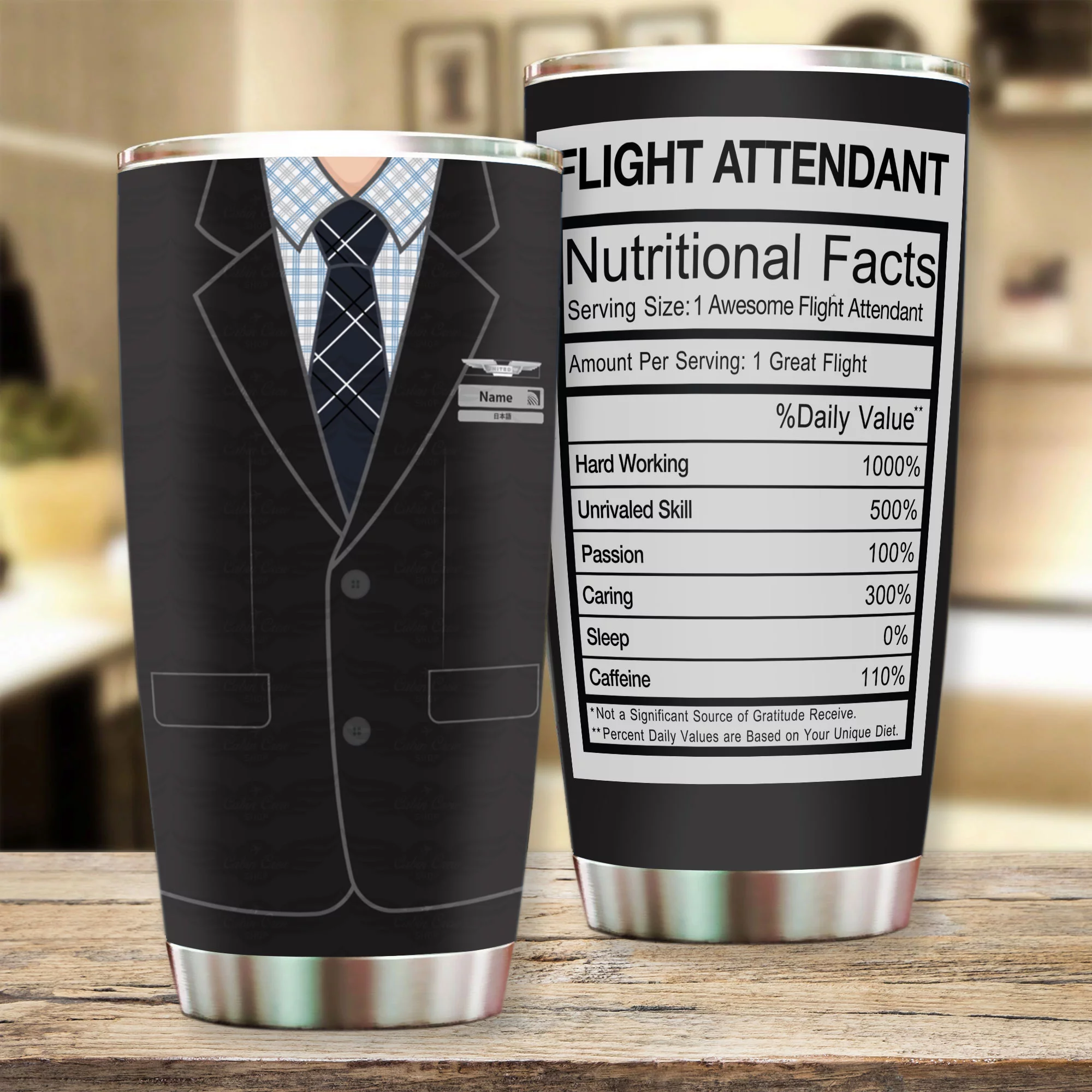 United Airlines Male Blue Personalized Flight Attendant Tumbler