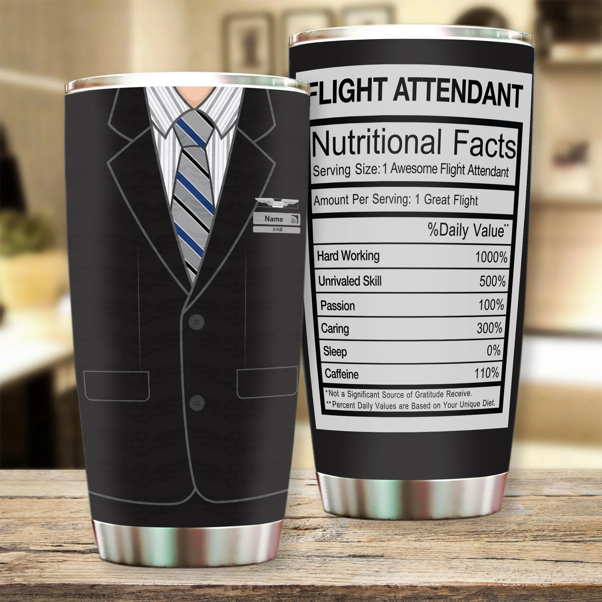 United Airlines Male Personalized Flight Attendant Tumbler