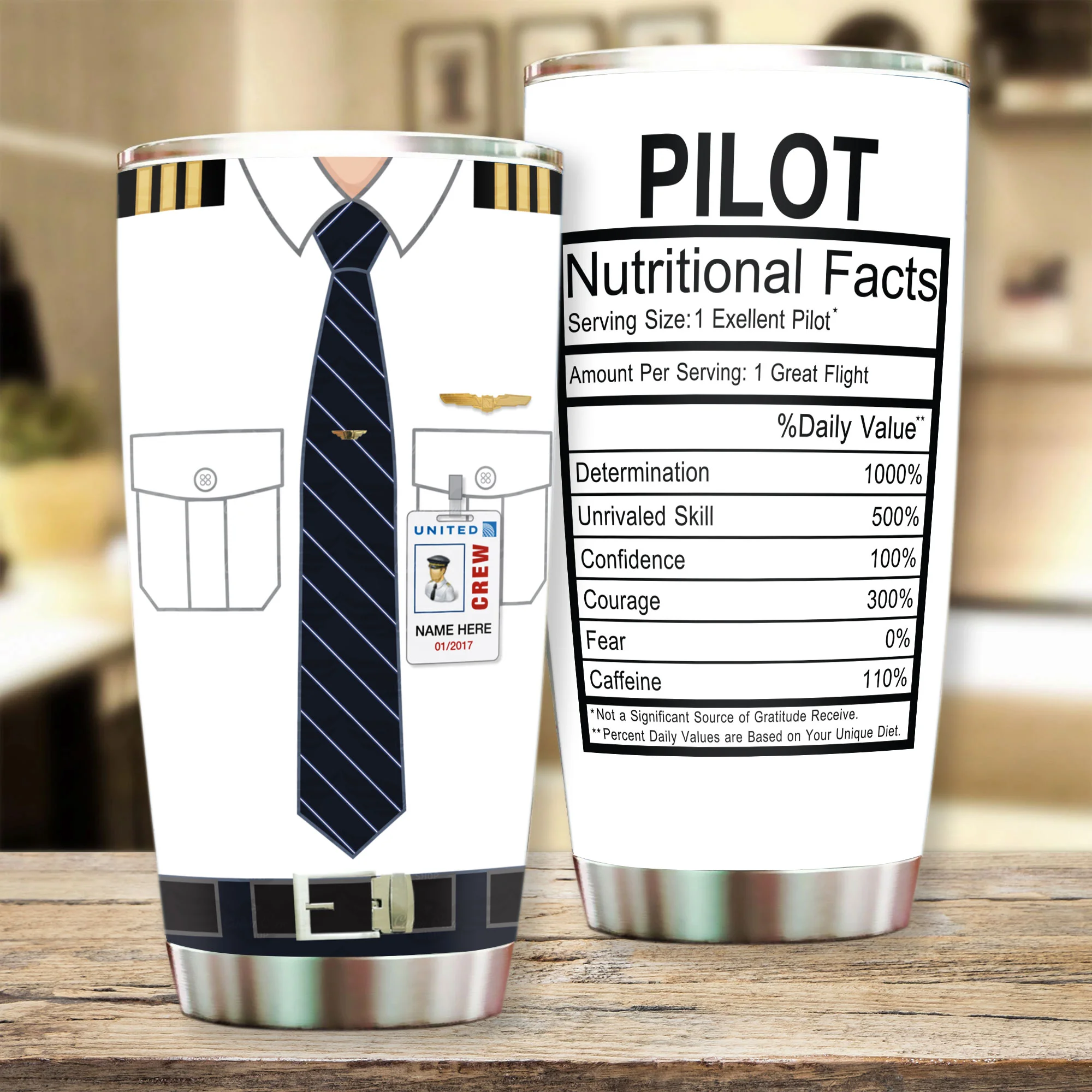 United Airlines Pilot Personalized Flight Attendant Tumbler