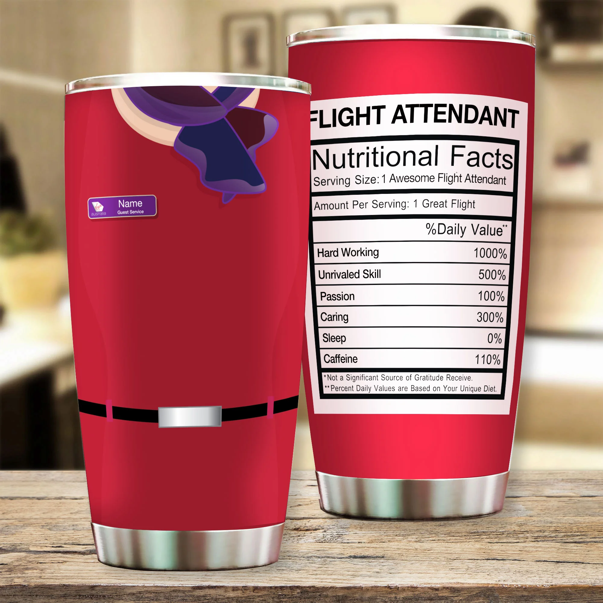 V Australia Female Blue Personalized Flight Attendant Tumbler