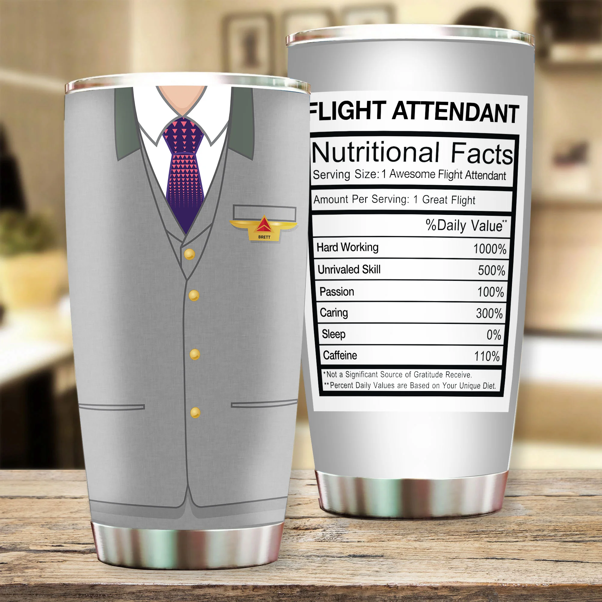 Delta Male Grey Personalized Flight Attendant Tumbler
