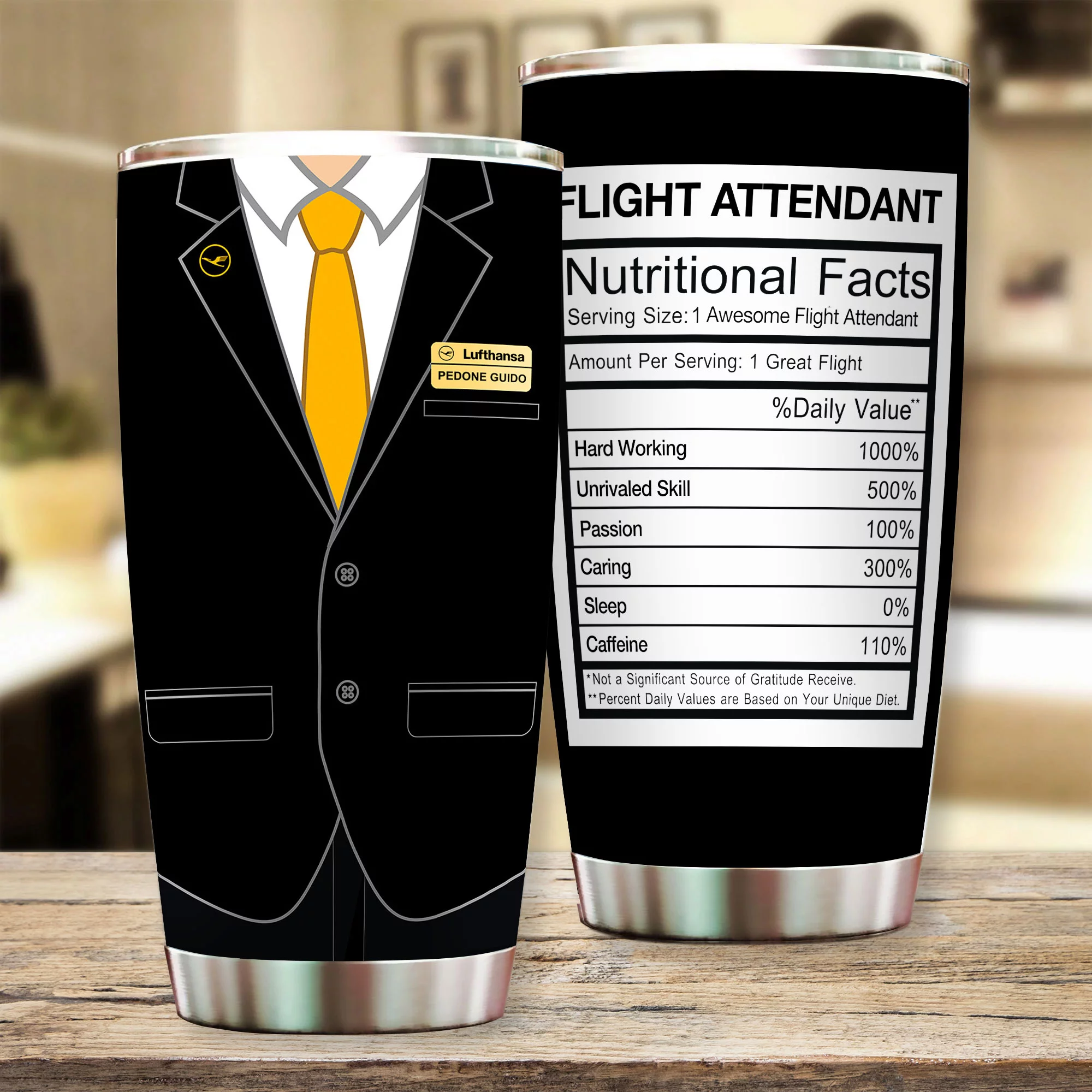 Lufthansa Male Yellow Personalized Flight Attendant Tumbler