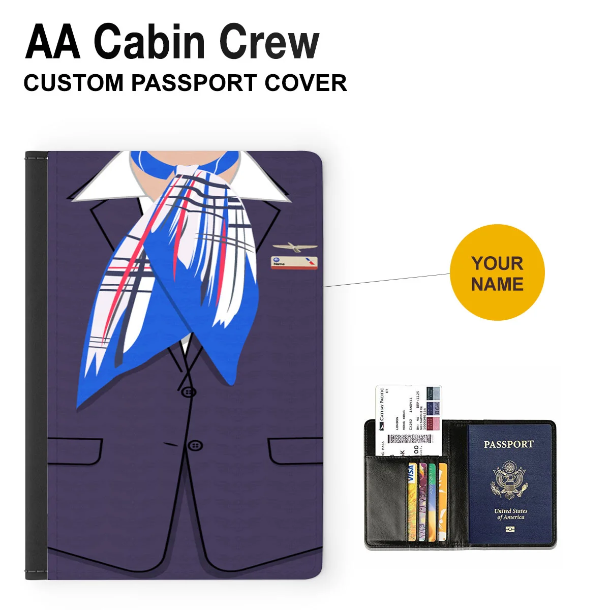 AA Female Blue Flight Attendant Passport Cover