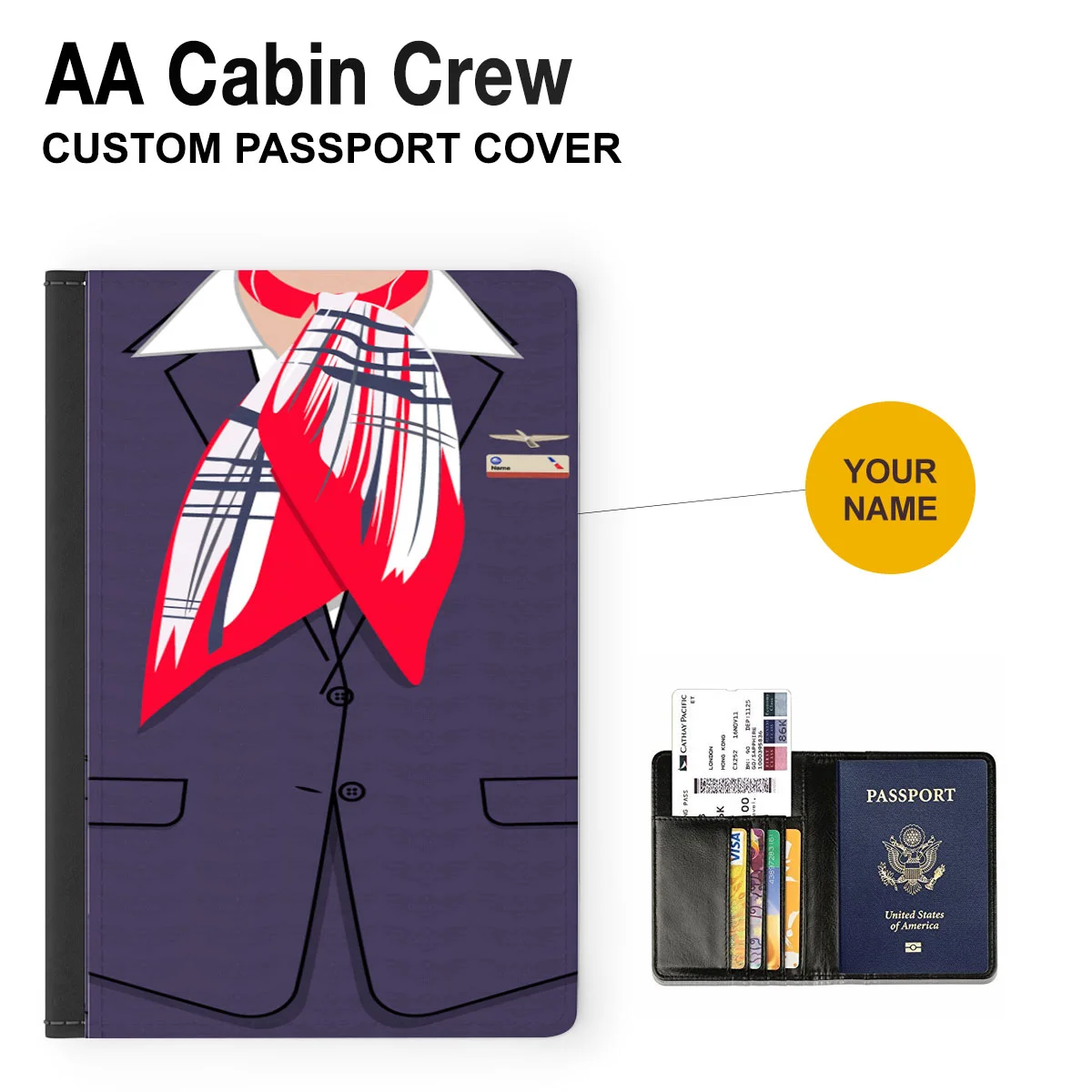 AA Female Red Flight Attendant Passport Cover