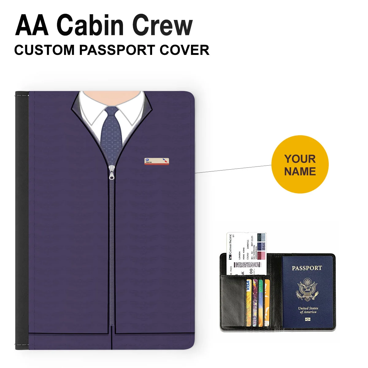AA Male Blue  Flight Attendant Passport Cover