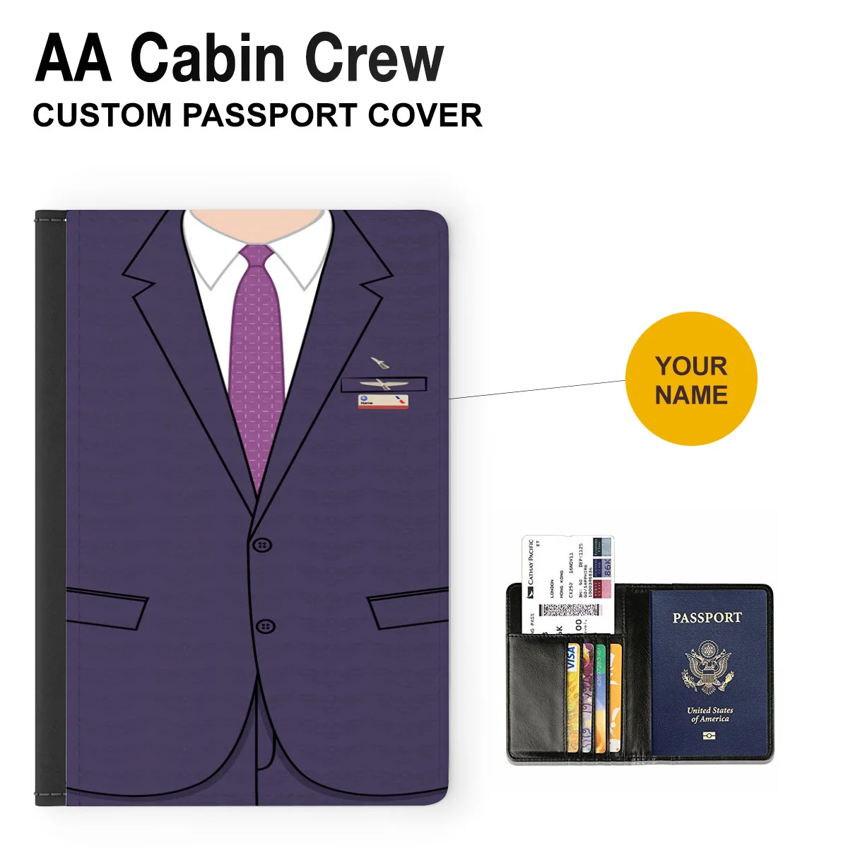AA Female Male Flight Attendant Passport Cover