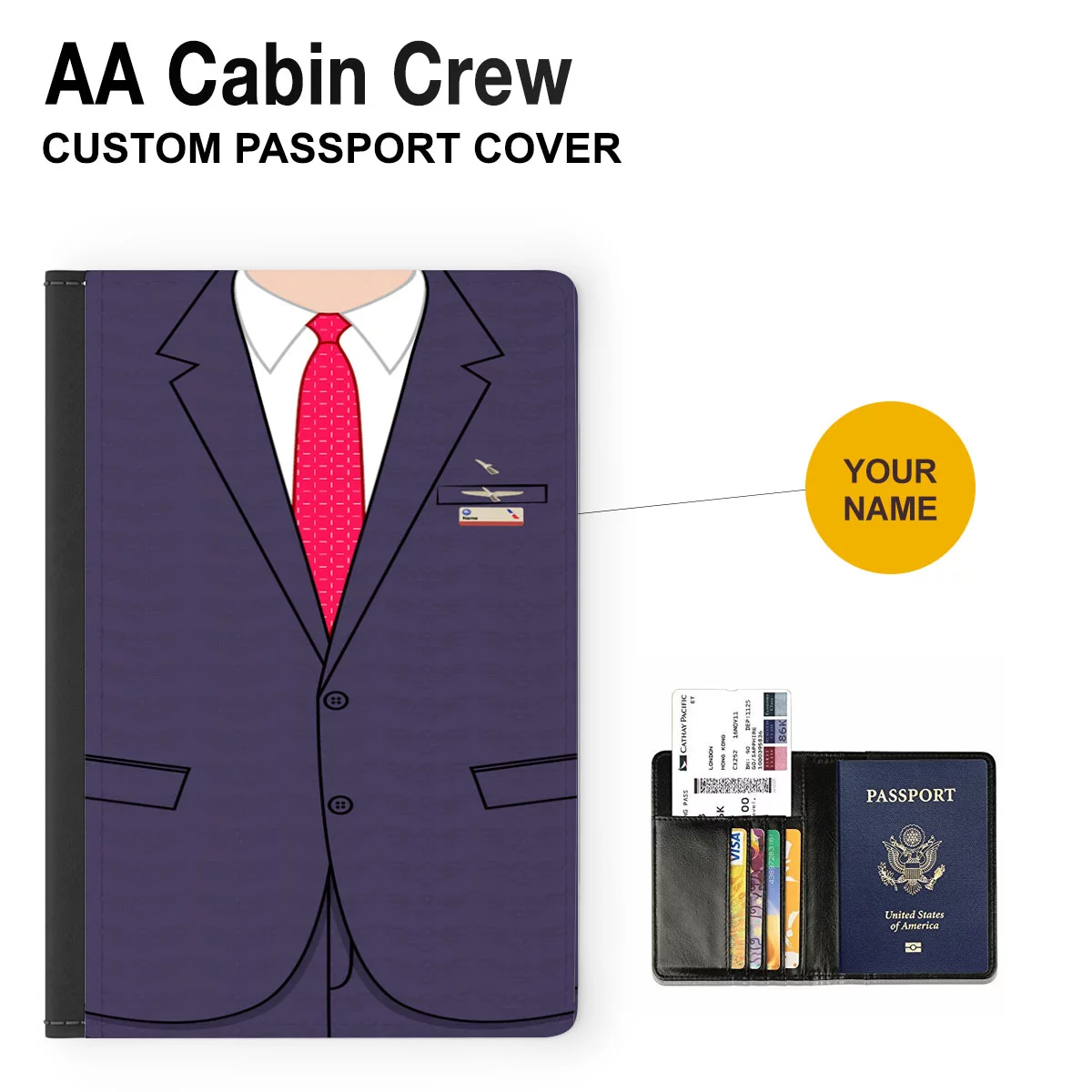 AA Male Red Flight Attendant Passport Cover