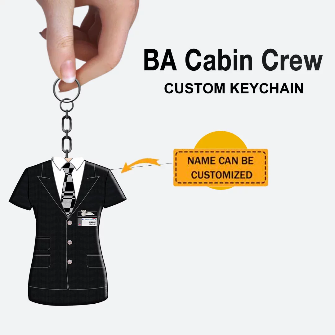 BA Male Black Flight Attendant Custom Keychain